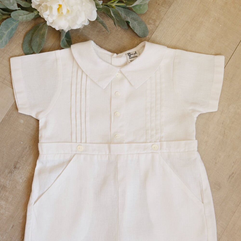 Boys White Linen Dressy Romper Boutique Ring Bearer Beach Portrait 18/24 Month